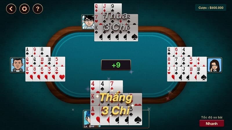 Người chơi cố gắng tạo các bộ bài mạnh trong các chi mậu binh
